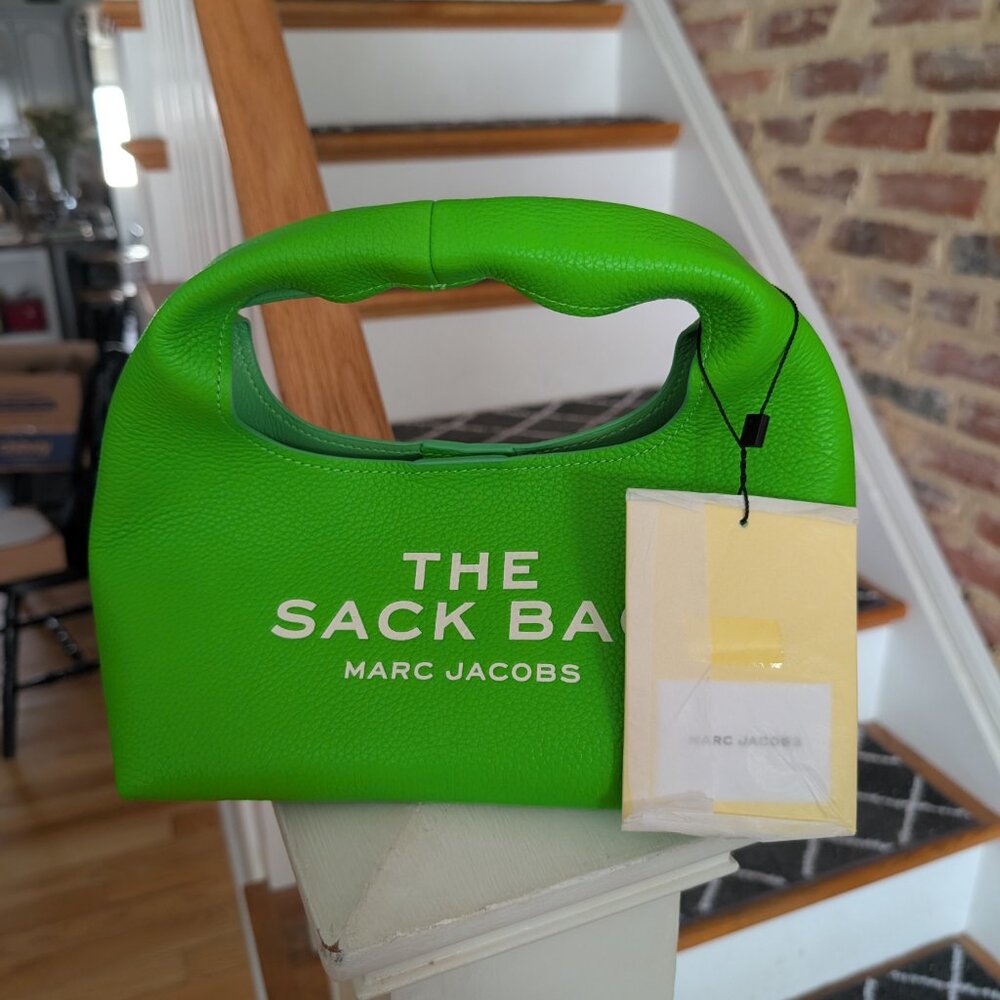 MARC JACOBS SHW Mini Sack Hand Bag Calfskin Leather Green - Picture 4 of 6